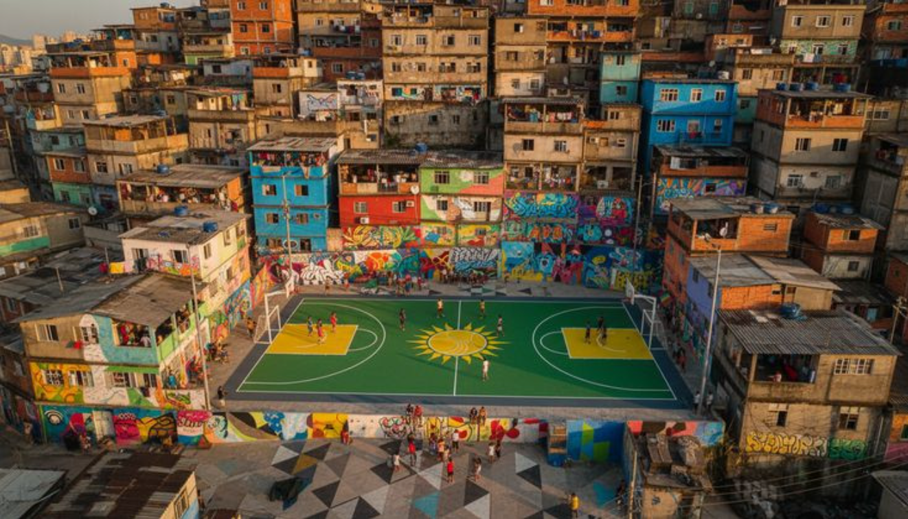 Aerial favela soccer pitch