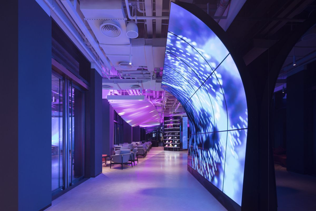 Purple curved LED corridor