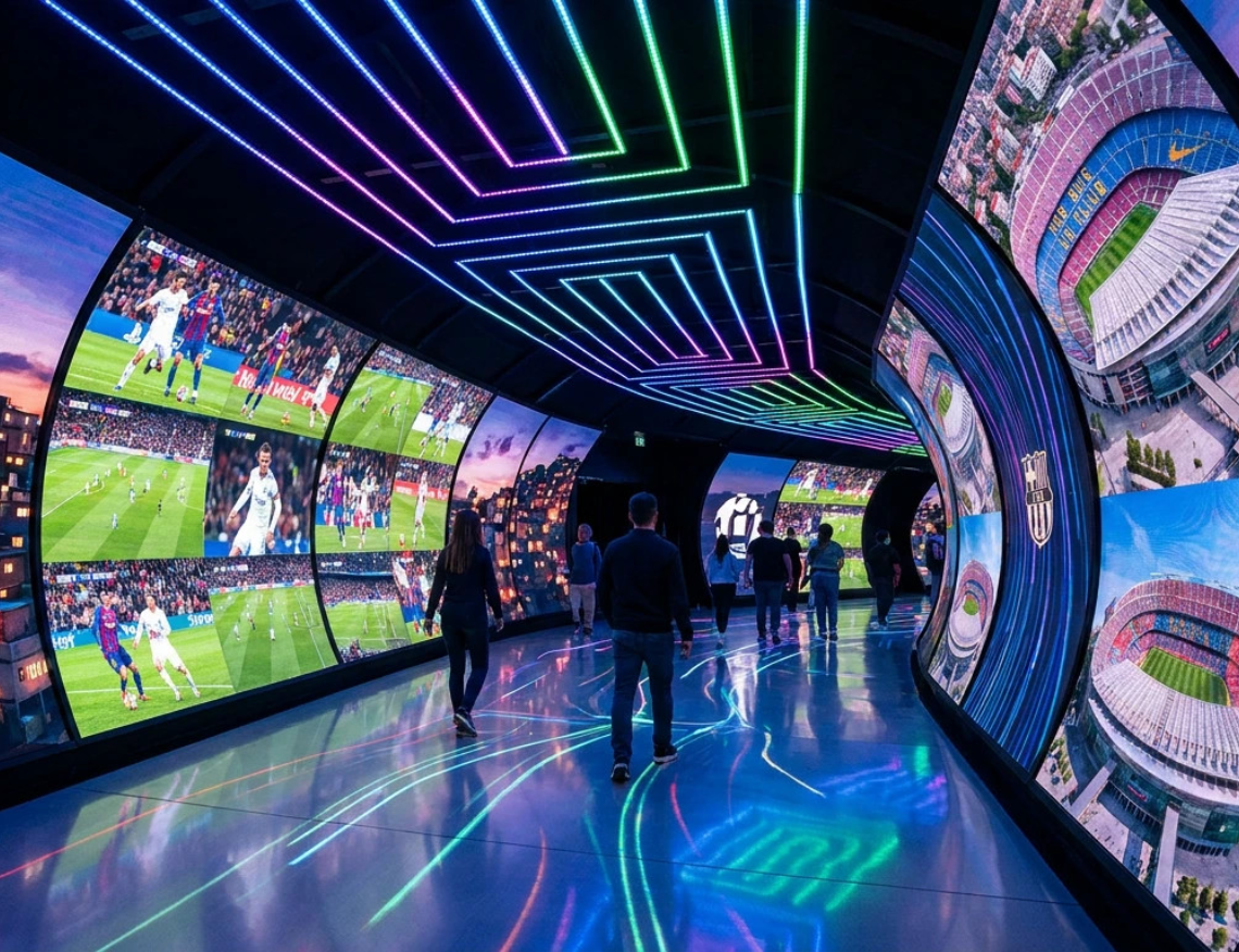 Soccer-themed curved LED with stadium