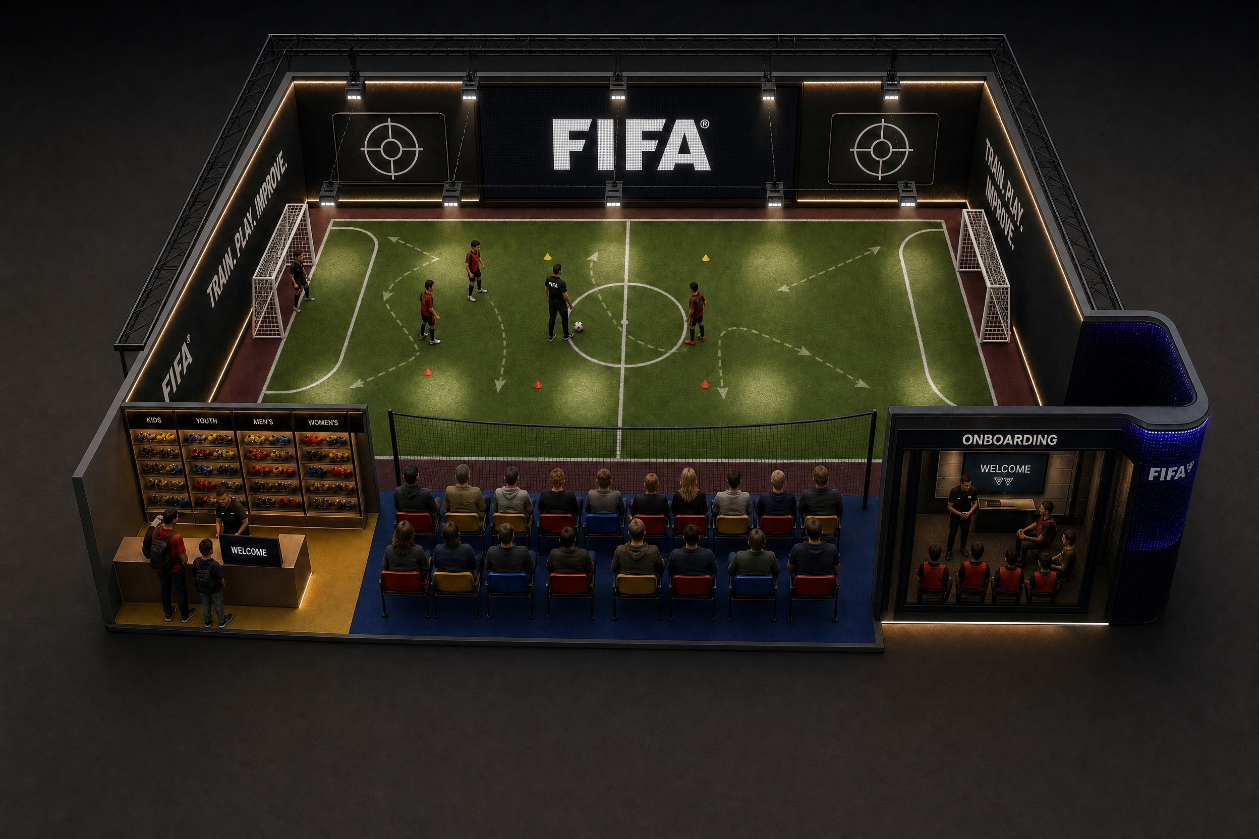 Previous projectors render: same volume as the earlier match-on-screen main, with the 12-projector truss added by the API on top. Replaced once the latest projectors render landed.